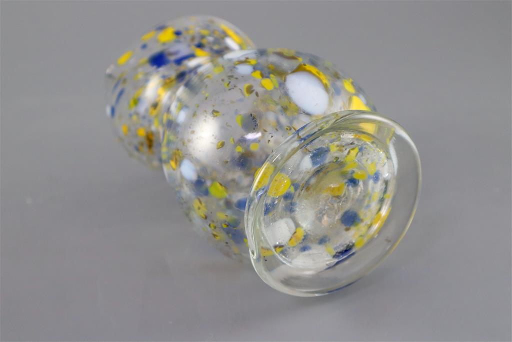 A George III yellow, blue and white marvered glass jug. c.1800, 17.5cm high